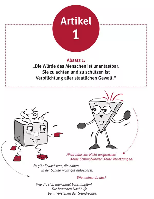 Illustration: Grundrechtefibel, LpB BW & Herder 2019 / Entwurf Poli u. Tik: Helga Ritter, Umsetzung: Tamara Dubinin.